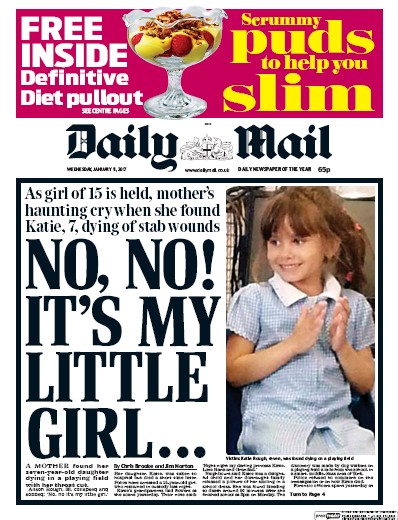 Daily Mail Newspaper Front Page (UK) for 11 January 2017