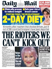 Daily Mail Newspaper Front Page (UK) for 11 February 2013