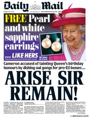 Daily Mail (UK) Newspaper Front Page for 11 June 2016