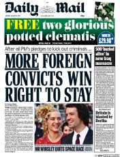 Daily Mail Newspaper Front Page (UK) for 11 August 2014