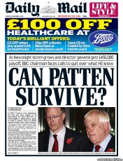 Daily Mail Newspaper Front Page (UK) for 12 November 2012