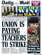 Daily Mail Newspaper Front Page (UK) for 12 November 2014
