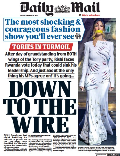 Daily Mail Newspaper Front Page (UK) for 12 December 2023