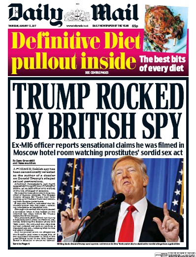 Daily Mail Newspaper Front Page (UK) for 12 January 2017