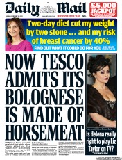 Daily Mail (UK) Newspaper Front Page for 12 February 2013