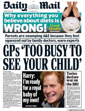 Daily Mail Newspaper Front Page (UK) for 12 May 2015