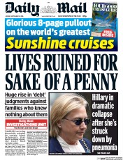 Daily Mail (UK) Newspaper Front Page for 12 September 2016