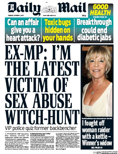 Daily Mail Newspaper Front Page (UK) for 13 October 2015