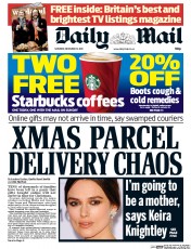 Daily Mail Newspaper Front Page (UK) for 13 December 2014