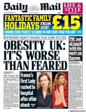 Daily Mail (UK) Newspaper Front Page for 13 January 2014