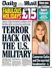 Daily Mail (UK) Newspaper Front Page for 13 January 2015