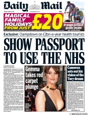 Daily Mail Newspaper Front Page (UK) for 13 April 2015