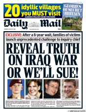 Daily Mail (UK) Newspaper Front Page for 13 August 2015