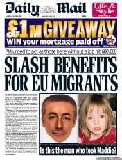 Daily Mail (UK) Newspaper Front Page for 14 October 2013
