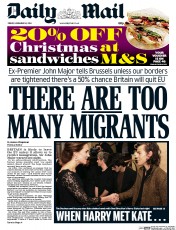 Daily Mail (UK) Newspaper Front Page for 14 November 2014