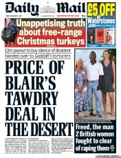 Daily Mail Newspaper Front Page (UK) for 14 December 2012