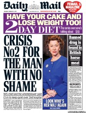 Daily Mail (UK) Newspaper Front Page for 14 February 2013