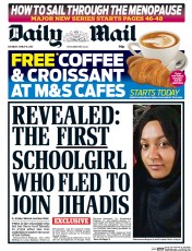 Daily Mail Newspaper Front Page (UK) for 14 March 2015