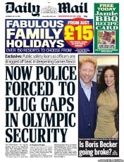 Daily Mail Newspaper Front Page (UK) for 14 July 2012