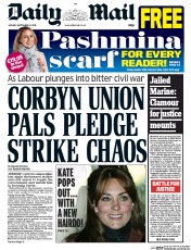 Daily Mail Newspaper Front Page (UK) for 14 September 2015