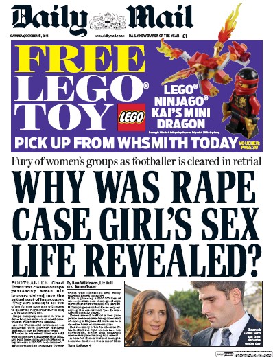 Daily Mail Newspaper Front Page (UK) for 15 October 2016