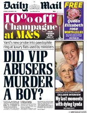 Daily Mail (UK) Newspaper Front Page for 15 November 2014