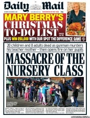 Daily Mail (UK) Newspaper Front Page for 15 December 2012