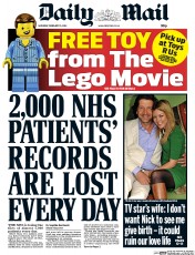 Daily Mail Newspaper Front Page (UK) for 15 February 2014