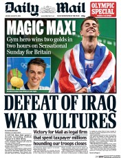 Daily Mail (UK) Newspaper Front Page for 15 August 2016