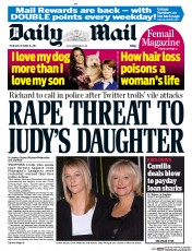 Daily Mail (UK) Newspaper Front Page for 16 October 2014