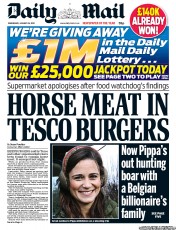 Daily Mail (UK) Newspaper Front Page for 16 January 2013