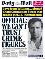 Daily Mail Newspaper Front Page (UK) for 16 January 2014