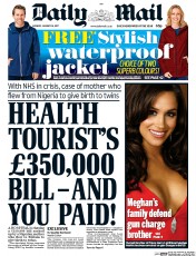 Daily Mail (UK) Newspaper Front Page for 16 January 2017