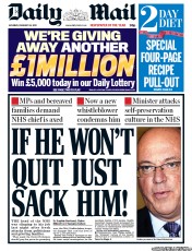 Daily Mail Newspaper Front Page (UK) for 16 February 2013