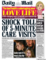 Daily Mail (UK) Newspaper Front Page for 16 February 2015