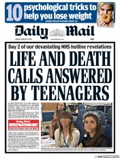 Daily Mail (UK) Newspaper Front Page for 16 February 2016
