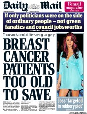 Daily Mail (UK) Newspaper Front Page for 16 June 2011