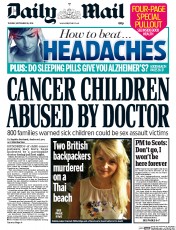 Daily Mail (UK) Newspaper Front Page for 16 September 2014