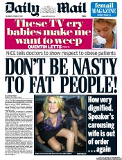 Daily Mail Newspaper Front Page (UK) for 17 October 2013