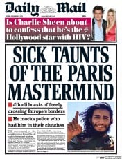 Daily Mail (UK) Newspaper Front Page for 17 November 2015