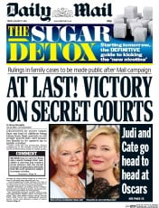 Daily Mail Newspaper Front Page (UK) for 17 January 2014