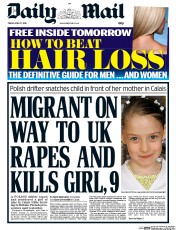 Daily Mail (UK) Newspaper Front Page for 17 April 2015