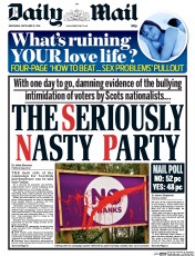 Daily Mail Newspaper Front Page (UK) for 17 September 2014