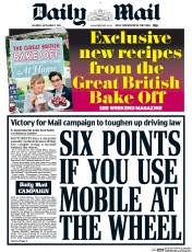 Daily Mail (UK) Newspaper Front Page for 17 September 2016