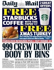 Daily Mail (UK) Newspaper Front Page for 18 October 2014