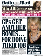 Daily Mail (UK) Newspaper Front Page for 18 February 2015