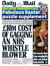 Daily Mail Newspaper Front Page (UK) for 18 April 2014