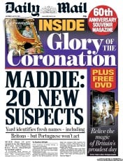Daily Mail Newspaper Front Page (UK) for 18 May 2013
