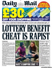 Daily Mail (UK) Newspaper Front Page for 18 June 2012