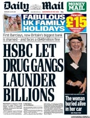 Daily Mail (UK) Newspaper Front Page for 18 July 2012